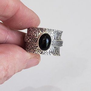 Onyx ring, 925 silver black onyx vintage goth punk spinner ring